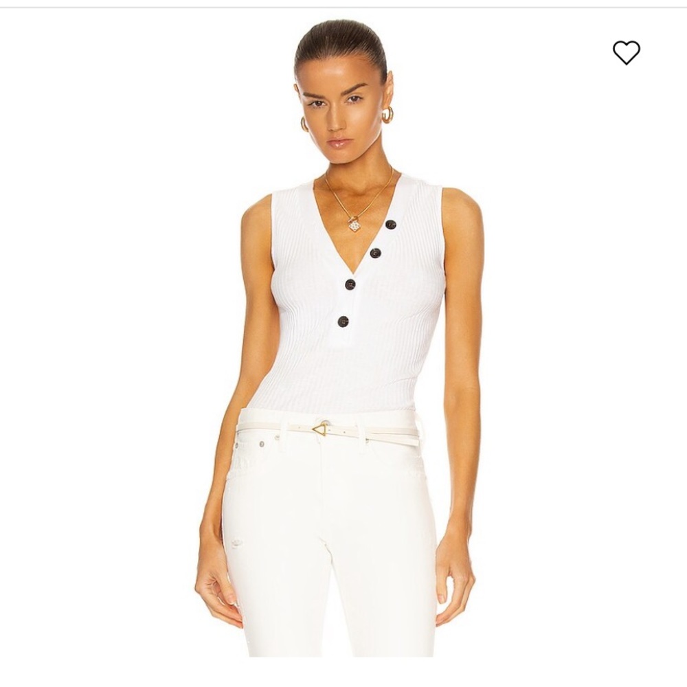 Military Rib Sleeveless Henley Top size large white
